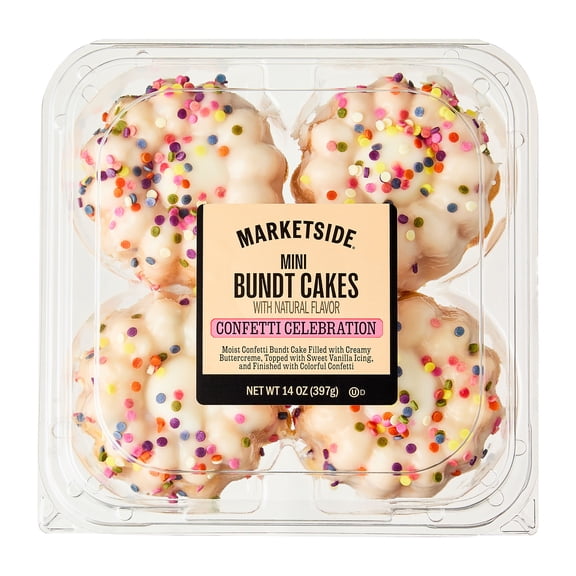 Marketside Confetti Celebration Mini Bundt Cakes, 14 oz, 4 Count (Shelf Stable)