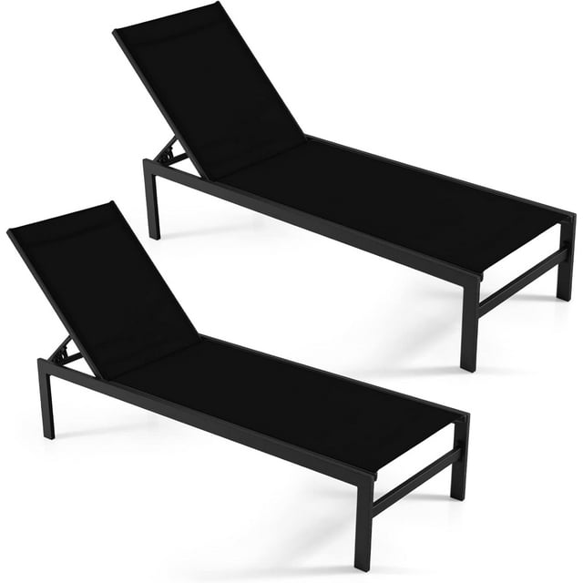 Lot de 2 chaises longues pour terrasse, cour, piscine avec 6 positions réglables, cadre en aluminium, chaises de bronzage pour terrasse, cour, piscine (2, noir)