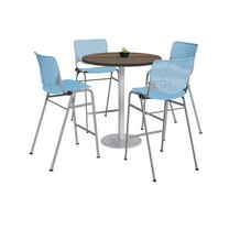 KFI Studios Mode Round 3' Bistro Table Set, Studio Teak, 4 Sky Blue KOOL Barstools