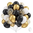 thumbnail image 1 of Set de decoración para fiestas con globos negros y dorados, cinta de confeti, 1 of 7