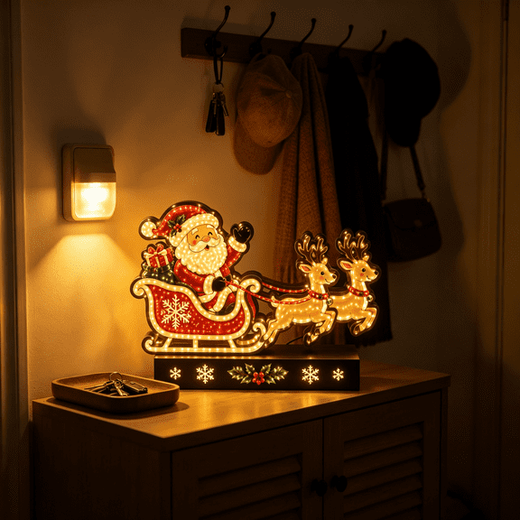 Vintage Lighted Christmas Tabletop Night Light Warm LED Holiday Decor, Christmas Desk Lamp for Mantel Shelf Bedroom and Festive Gift