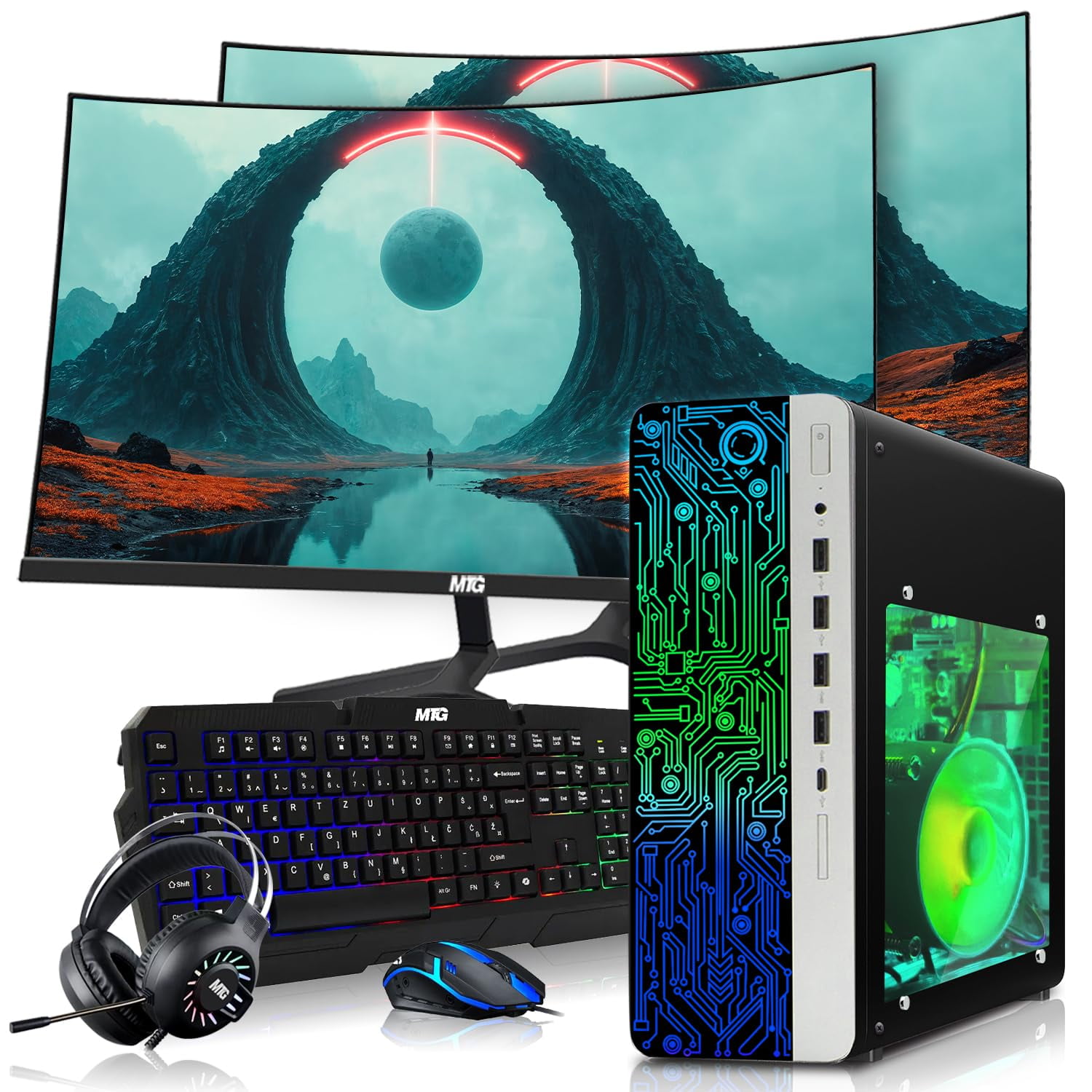 Restored HP Gaming PC Desktop Computer – AMD Pro A10-9700,RX 550 Graphics,8GB RAM,1TB SSD,Dual 32 Inch Curved Monitor,RGB Keyboard with AI Copilot,Mouse,WiFi,RGB Headphone,Windows 11 (Refurbished)