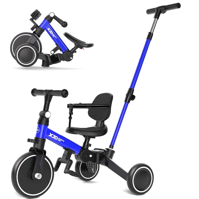 Triciclo XJD para niños pequeños 6 en 1 para 1 a 4 años con mango de empuje azul