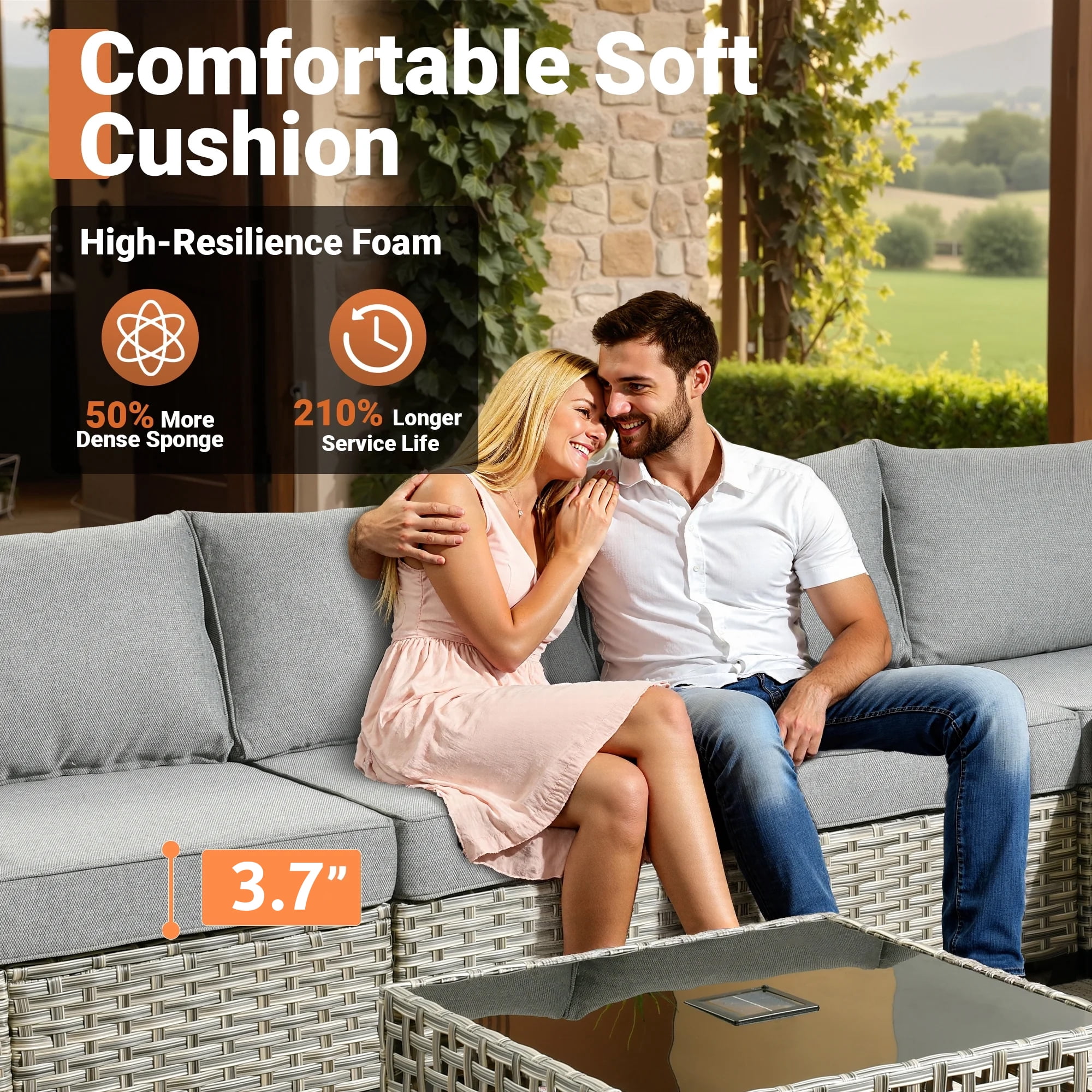 Vcatnet 8 Pieces Outdoor Patio Furniture Sectional Sofa PE Rattan Wicker Conversation Set with Solar Powered Coffee Table for Porch, Backyard, Dark Gray