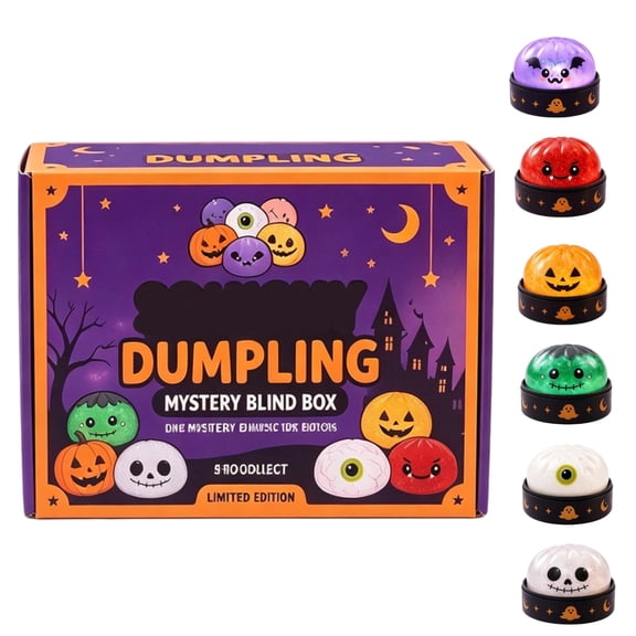 Random One Halloween Ghost Dumpling Squishy, Dumplings Squishies with Stress Balls, Stretchy Clear Gel Fidget Sensory Toy, Halloween Birthday Holiday Desk Gift for Kids Adults
