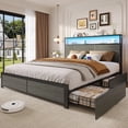 thumbnail image 7 of Bolvdo Queen Size Bed Frame with 2-Tier Bookcase Headboard Platform Bed with Charging Station & LED, 4 Storage Drawers, Metal Support, No Box Spring Needed, Noise Free, Grey, 7 of 7