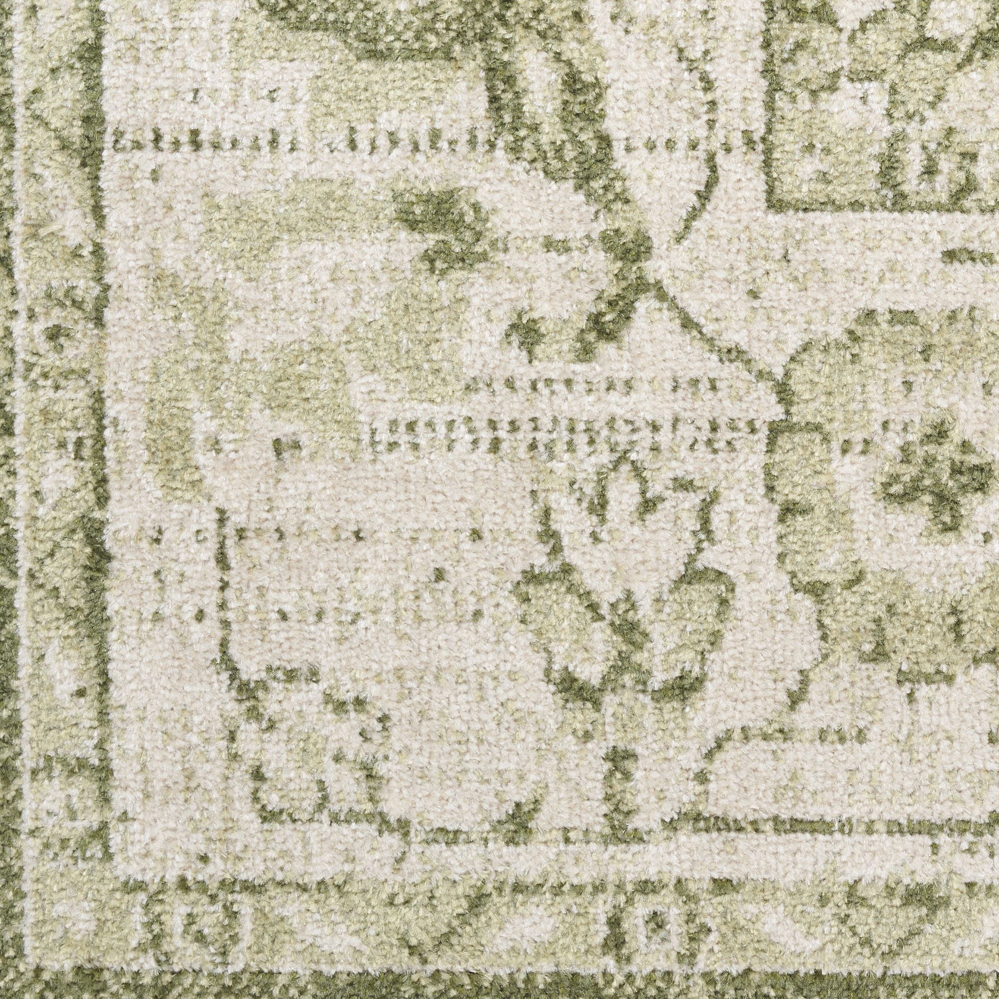 Nourison Astra Machine Washable 5'3" x Round Ivory Green Vintage Indoor Flatweave Rug