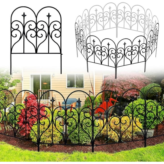 Decorative Garden Fence 32 in (H) x 10 ft (L) Outdoor Rustproof Metal Dog Pet Fence Animal Barrier, Garden Fencing Panel Border for Yard Patio Flower Bed