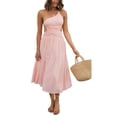 thumbnail image 3 of Lucakuins, vestido midi de verano para mujer, color sólido/estampado floral, correa de espagueti, lazo cruzado, sin espalda, vestido sin mangas, vestido de fiesta con abertura a la moda Lucakuins moda, 3 of 9