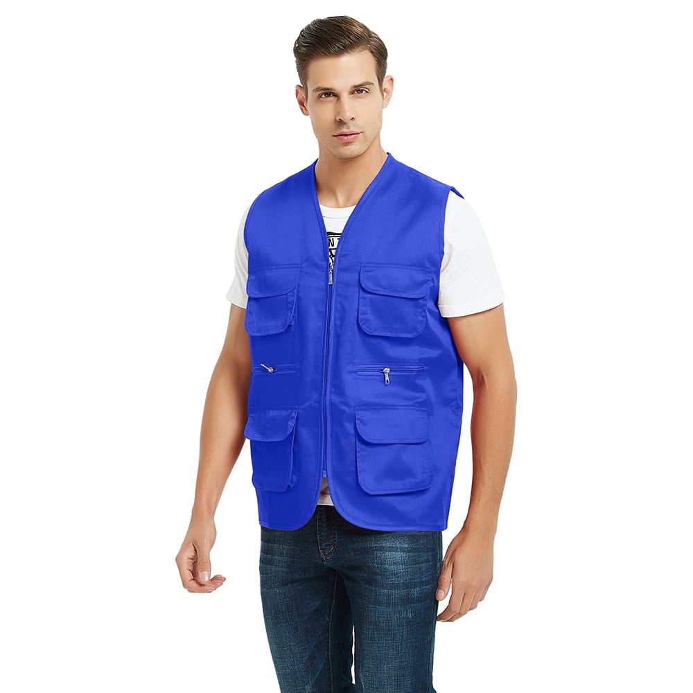 TOPTIE 5 Packs Supermarket Work Vest Volunteer Activity Event Waistcoat with Pockets-Blue-XL