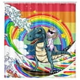 thumbnail image 4 of Funny Colorful Rainbow Shower Curtain for Kids, Cool Unicorn Rode Dinosaur Rainbow Colors Stripe Waves Shower Curtain Sets, Cute Kids Waterproof Fabric Bathroom Accessories Decor with Hooks,70*70IN, 4 of 5