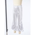 thumbnail image 4 of Zaldita Toddler Girls Hip Hop Jazz Streetwear Bell Bottom Pants Kids Sequined Performance Trousers Flare Pants Silver 15-16, 4 of 7