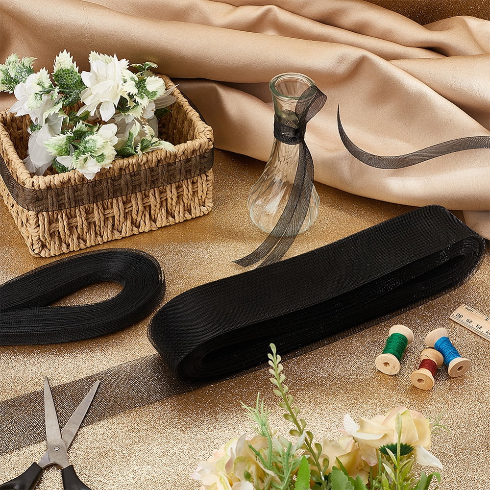 1set 3 Rolls 3 Styles Polyester Gauze Ribbon Clothes Accessories Black 1/2~2 inch(12~50mm) 1 roll/style