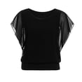 thumbnail image 5 of Blusa holgada informal de manga corta con manga de murciélago y gasa para mujer, 5 of 5