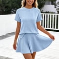 thumbnail image 2 of WAYUTE Shorts Sets for Women Seamless Knit Short Sleeve Solid Color Top with Pleated Skirt Casual Summer 2 Piece Matching Outfit Outfit Sets, 2 of 4