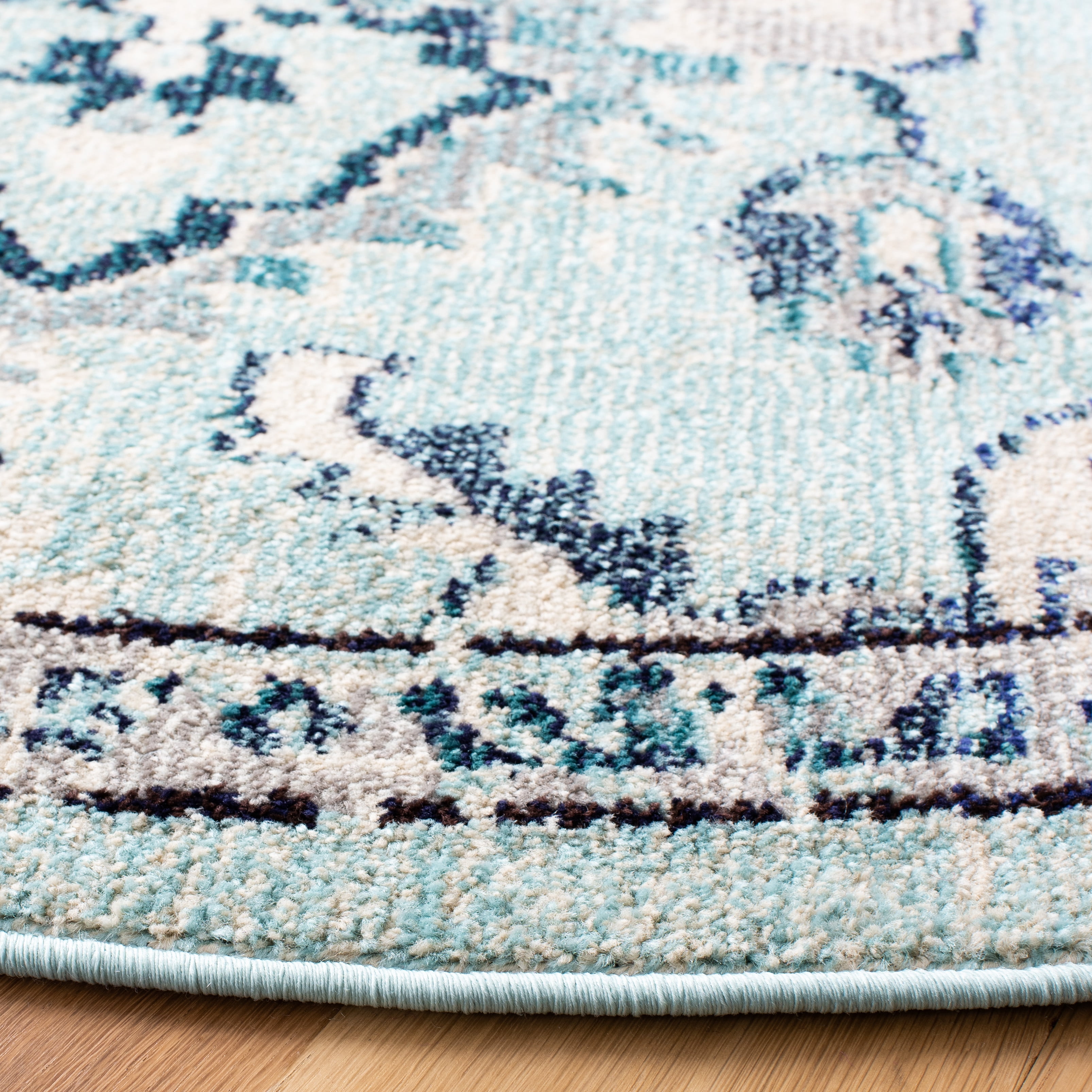 SAFAVIEH Madison Elinor Traditional Distressed Area Rug, Teal/Beige, 6'7" x 6'7" Round
