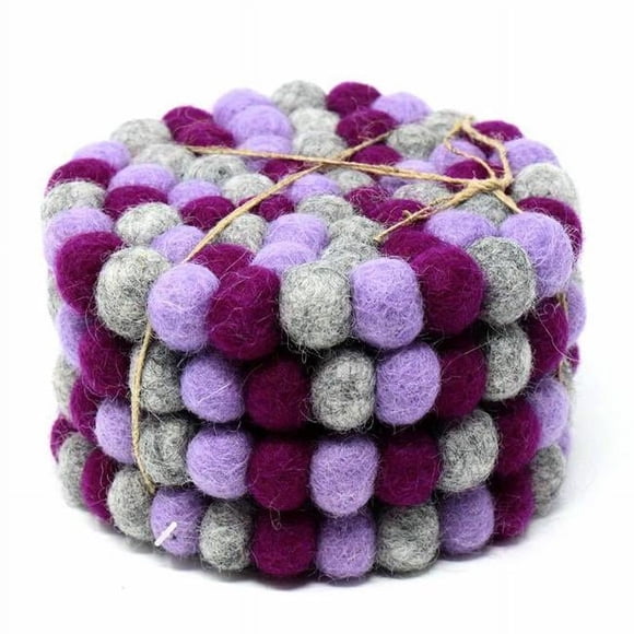 Global Groove GLG50058-07S-S4 Hand Crafted Felt Ball Coasters, Chakra Purple - Set of 4