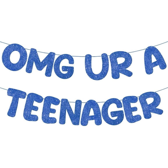 Omg Ur a Teenager Glitter Banner 13th Birthday Decorations Pre Strung 13th Birthday Banner for 13 Year Old Teen Birthday Party Favors Supplies(Dark Blue)