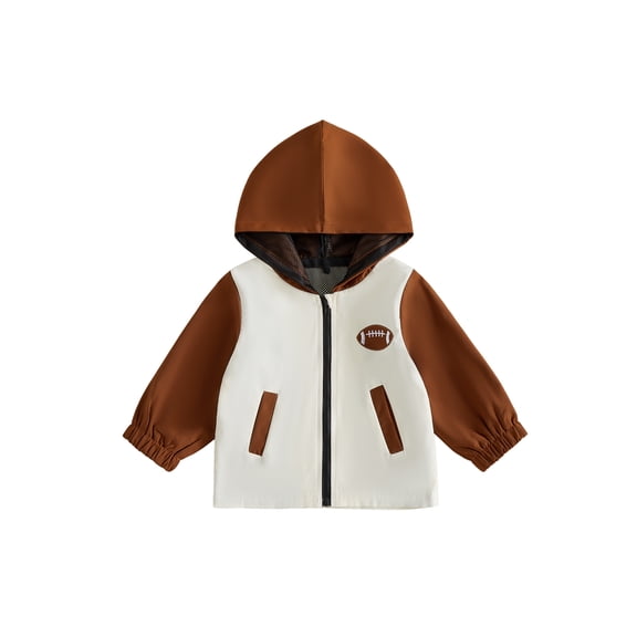 Cjfdfy Toddler Baby Grils Boys Fall Jacket Long Sleeve Football Embroidery Windbreaker Jackets Casual Rugby Zip-up Color Blocking Outerwear Fall Winter Clothes