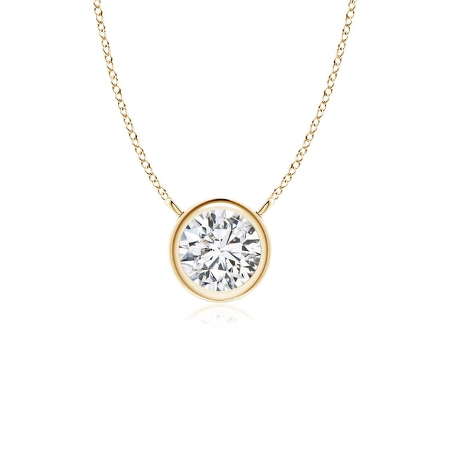 Angara Collier Diamant Naturel - Collier Solitaire Diamant Rond avec Lunette en Or Jaune 14K pour Femmes