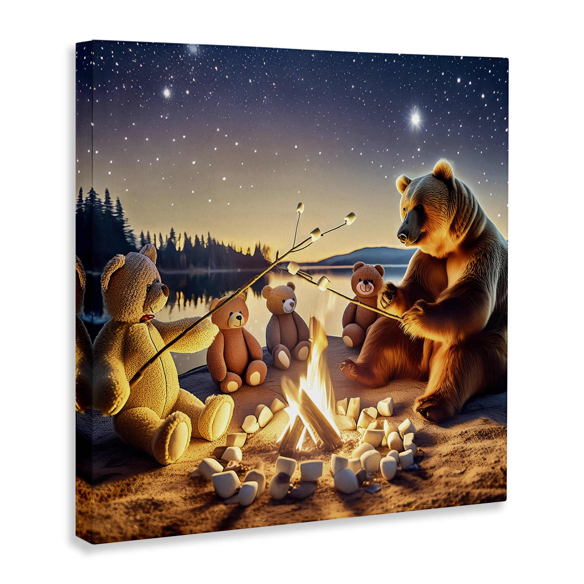 Stupell Industries Fireside Friends Bear Animals Painting Wrapped Canvas Art Print Wall Art, 30 x 30