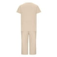 thumbnail image 5 of Horkkom Linen Sets for Women 2 Piece Summer Travel Vacation Outfits Two Piece Sets Crew Neck Short Sleeve Shirts Elastic Waist Capris Pants 2 Piece Sets Beige L, 5 of 5