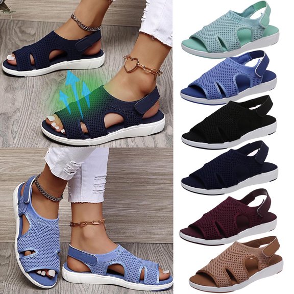 Vibrex Women's Thick-Soled Sandals Summer Ladies Sandals Breathable Elastic Webbing Casual Sandals Women's Sandals Perfect For Travel,Daily,Vacations,Part,Dates,Work_Black_4.5