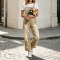 thumbnail image 4 of Ruohan Women's Floral Denim Overalls Adjustable Straps Wide Leg Fringe Hem Jumpsuit, 4 of 6