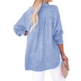 thumbnail image 3 of Womens Casual Button V Neck Long Sleeve Shirts Oversized Solid Blouses Tops Sky Blue XL, 3 of 7