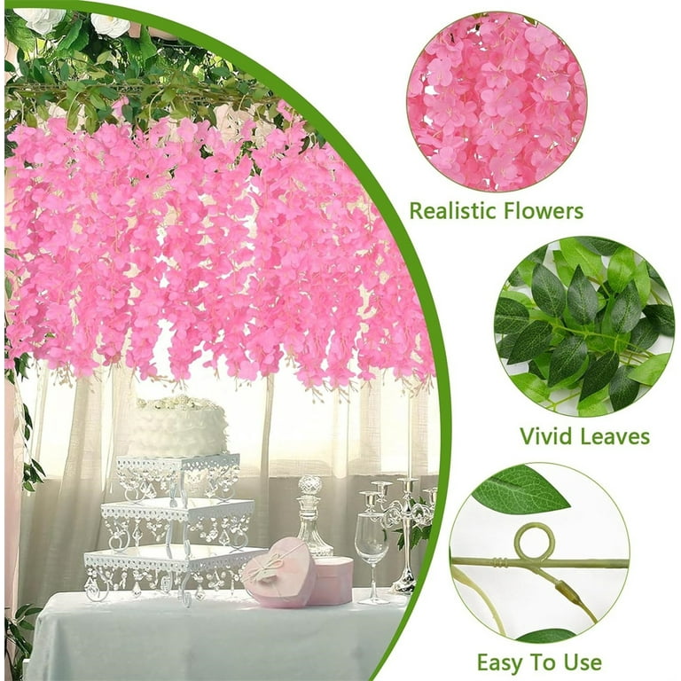 12 stuks kunstmatige blauweregen bloemen 109 cm/stuk paars dichte kunstmatige nep blauweregen wijnstok ratta, hangende slinger zijden bloemen string thuis feest bruiloft decor (Paars-dicht