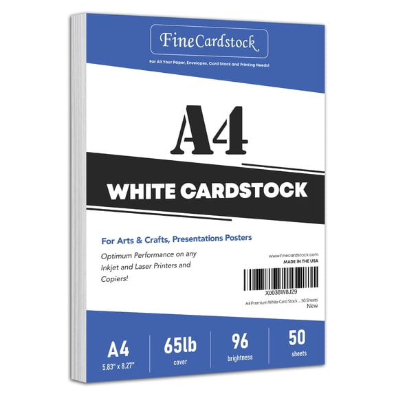 A4 Premium White Card Stock Paper – Great for Copy, Printing, Writing | 210 x 297 mm (8.27" x 11.69") | 65lb (176gsm) Cover Cardstock | 50 Sheets per Pack