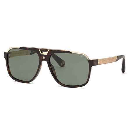 Philipp Plein SPP046V 0722 61mm Aviator Sunglasses Men's Shiny Havana