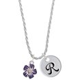 thumbnail image 1 of Delight Jewelry Silvertone Purple and White African Violet Flower Silvertone Script Initial Disc - R - Charm Necklace, 20"+3", 1 of 4