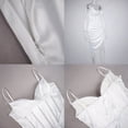 thumbnail image 3 of Femmes Spaghetti Sangle Satin Robe Chic Froncé Plissée Irrégulière Fendue Banquet Parti Club Robe, 3 of 6