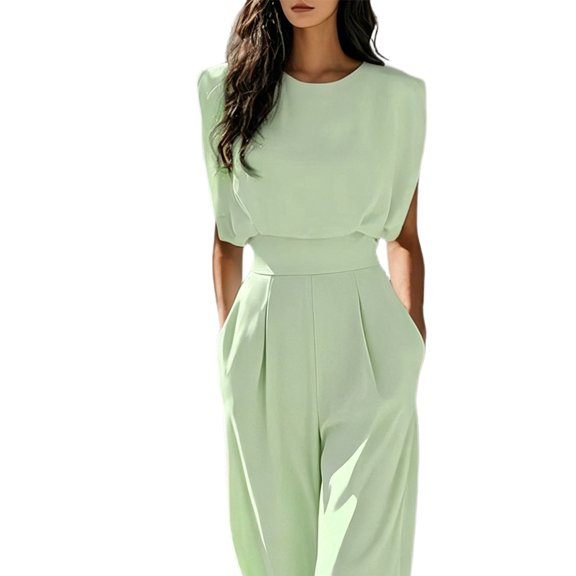 Jaimenalin Women'S 2 Piece Outfit Set with Mock Neck Crop Top and Palazzo Pants for All Occasions Green L