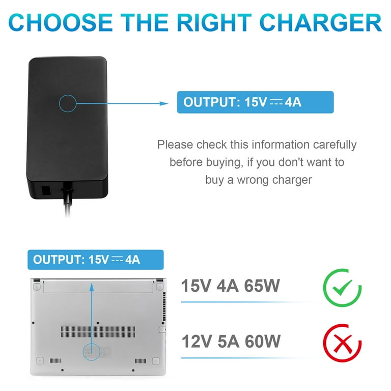 65W Laptop Charger for Microsoft Surface Pro 10, 9, 8, 7, 6, 5, 4