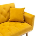 thumbnail image 5 of Velvet Futon Sofa Bed with 2 Pillows, Modern Tufted Upholstered Accent Sleeper Sofa Couch with Adjustable Backrest and Golden Metal Legs, Folding Loveseat Sofa Recliner Couch for Bedroom, Mustard, 5 of 7