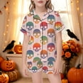 thumbnail image 2 of SJLDQY Girls Halloween Pajama Sets Skull Graphic Short Sleeve Shirts and Shorts 2 Piece Sets Casual Hallowmas Sleepwear Button Down Pjs Sets, 2 of 5