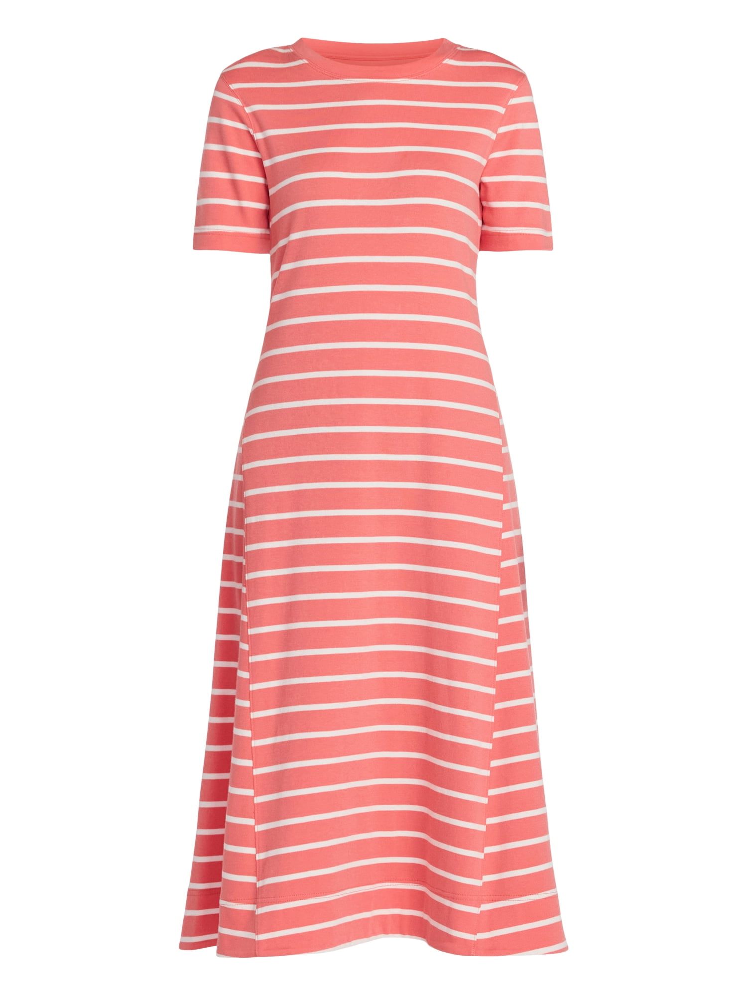 Time and Tru Women's Seamed Cotton Midi Dress, Sizes XS-XXXL