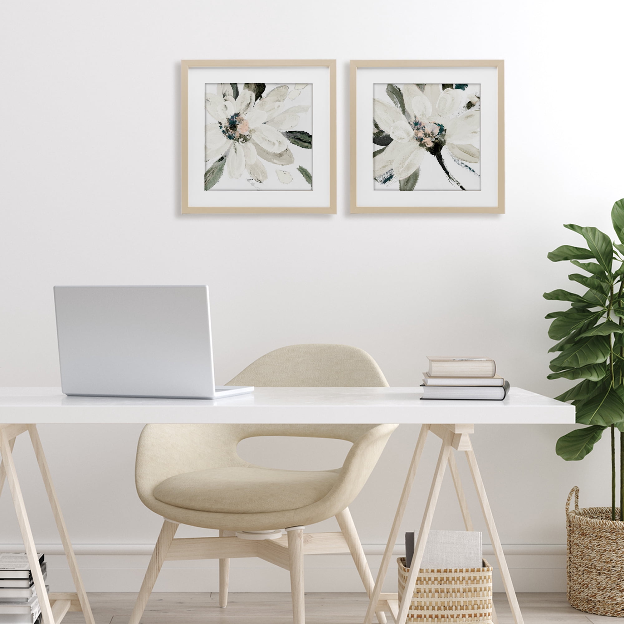 Stupell Industries Naturally Blooming White Flowers 2 Piece Birch Framed Print Under Glass Set, design by Lanie Loreth