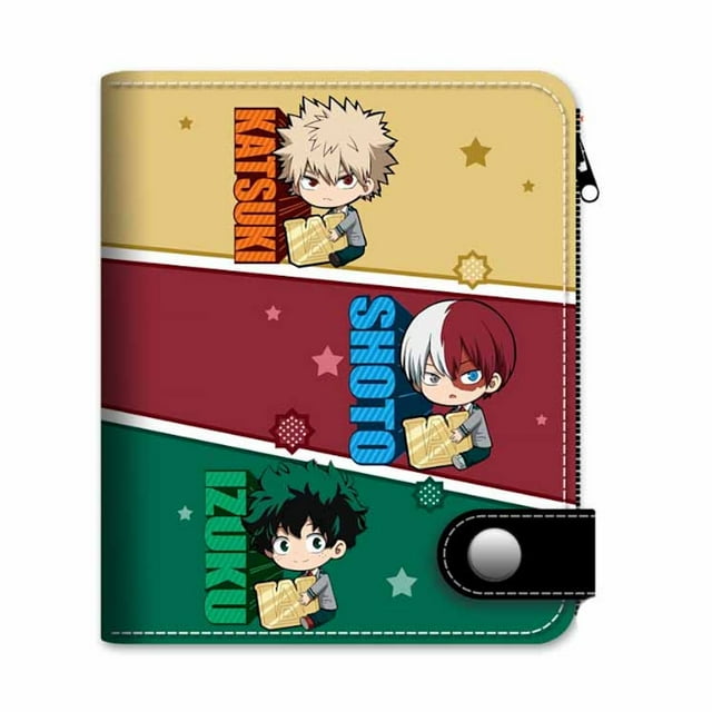 Cartera Mys Heros Academias con personajes de anime, delgada y plegable, de poliuretano