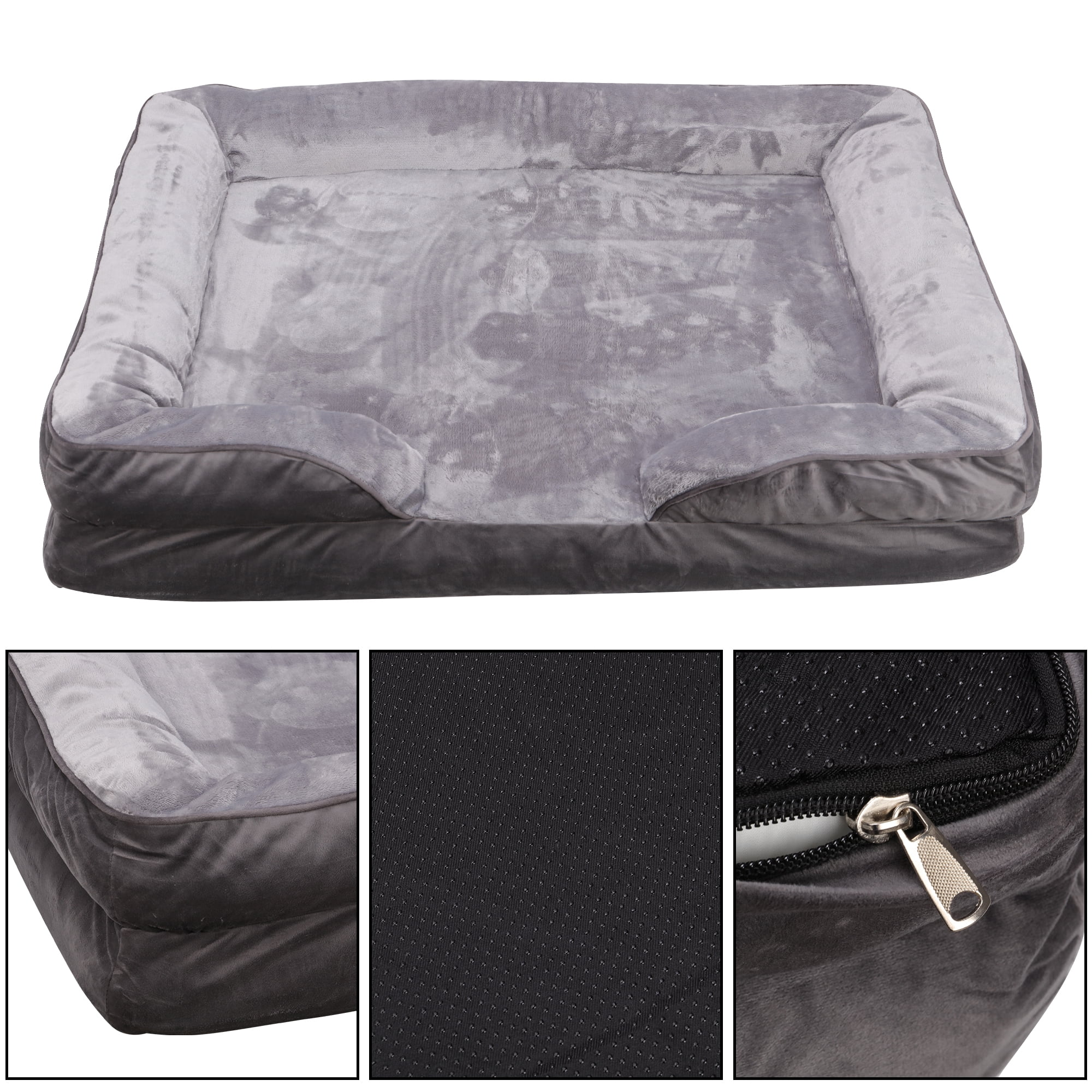 LELINTA Dog Bed Full Memory Foam Dog Beds for Dogs Bolster Pet Couch Bed with Removable Machine Washable Cover, Waterproof Liner and Durable Zipper