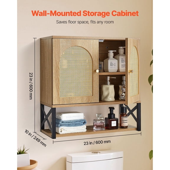 Over-The-Toilet Bathroom Storage Cabinet, 2-Door Wall Mounted Medicine Cabinet with Adjustable Shelf, Multi-Purpose Hanging Organizer with Open Compartments for Laundry Room, Kitchen & Restroom