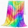 thumbnail image 2 of Rainbow Wave Abstract Colorful Fluid Art, Cozy Coastal Landscape Scene, Warm Flannel Blanket for Beach House and Living Room, Beach Lovers Housewarming Gift, Coastal Home Decor, 2 of 9