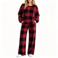 thumbnail image 7 of Edvintorg Loungewear Sets for Women Fleece Pajamas 2 Piece Pjs Plaid Long Sleeve Top and Pant Casual Sleepwear Women's Clothes Wine M, 7 of 7