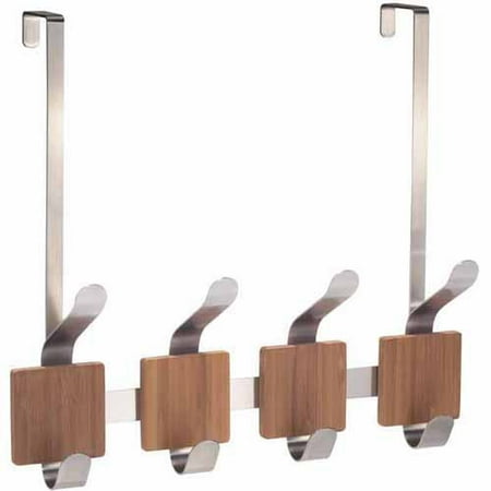 iDesign 92470 Formbu Over the Door Organizer, 4-Hook Rack for Coats, Hats, Robes, Towels, Bedroom, Closet, and Bathroom, 13.1" x 12.2" x 4.7", Beige and Brushed Stainless Steel