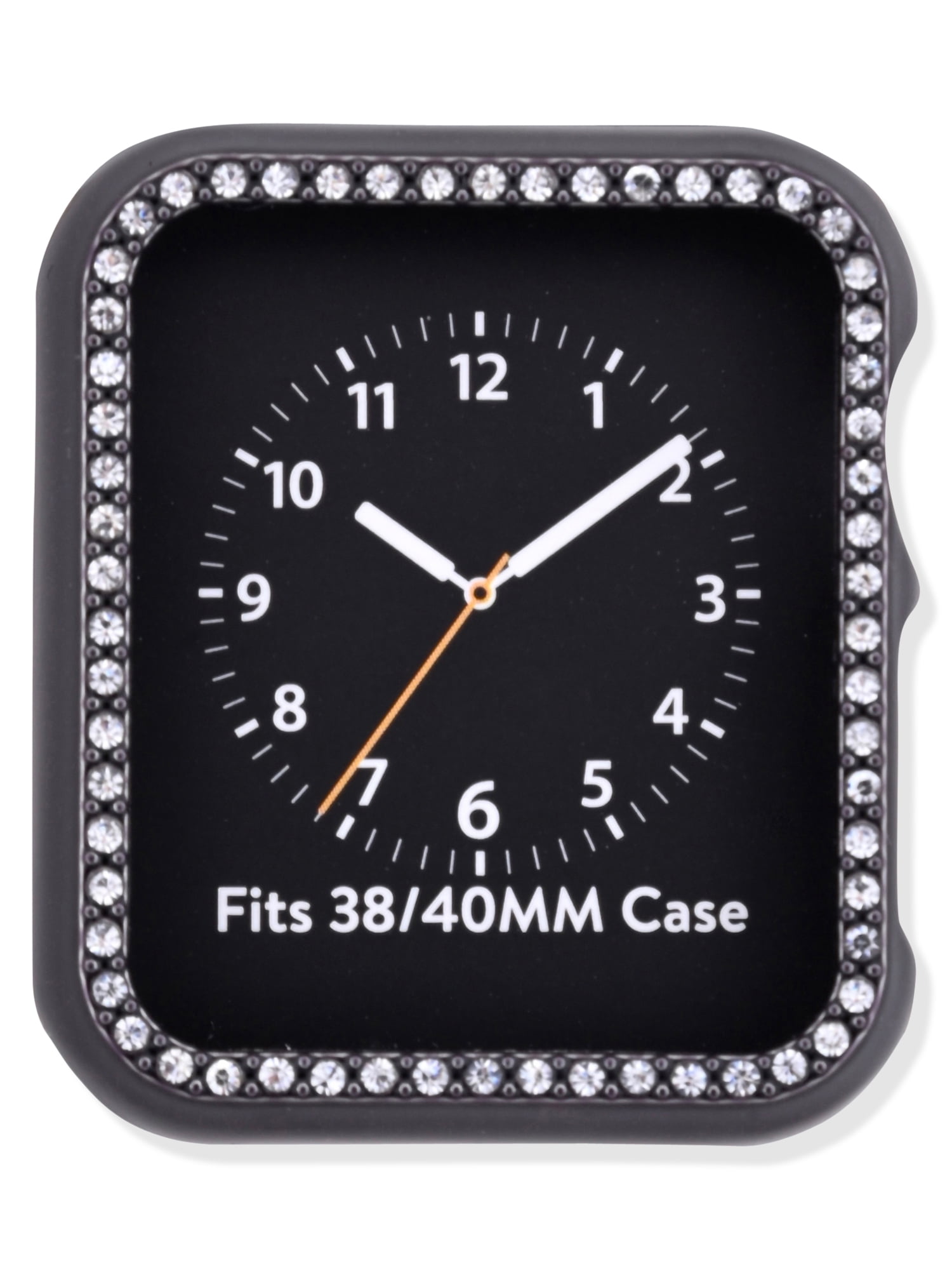 Adult Ladies Gun Metal Replacement Strap with Clear Crystals & Matching Watch Case Bumper Cover 2 Piece Set . 38-41MM