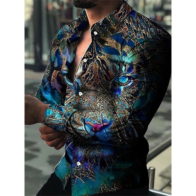 Chemise Homme Rétro Rue Printemps/été Automne/hiver Mode Imprimé 3D Chemise Homme Manches Longues Bouton Haut