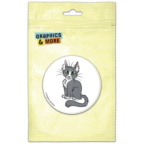 Gray and White Cat Pet Pinback Button Pin Badge