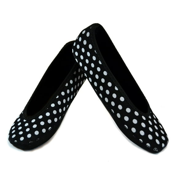 Nufoot Ballet Flats Women's Slippers, Travel Slippers, Yoga Socks, Indoor Shoes, Black with White Polka Dot, Medium